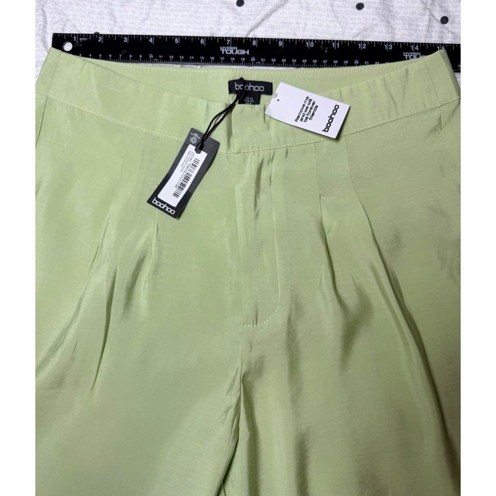 Boohoo Sage‎ Green Wide Leg Pleated Trousers High Waist Pants Size 8 NEW